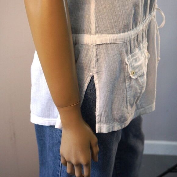 DKNY Jeans White Tunic Top Sz M Light Cotton Half Button Pockets - Picture 8 of 13